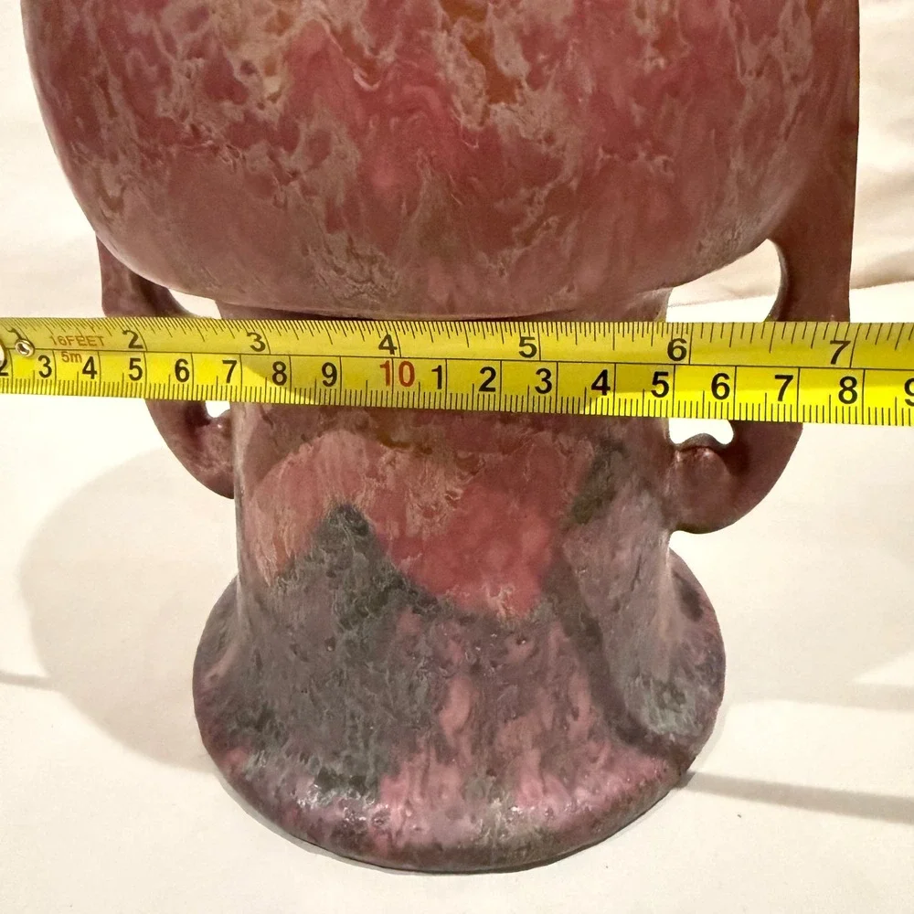 Antique Roseville Carnelian II 317-10 Rose Drip Glaze Handled Vase w/ OG Sticker
